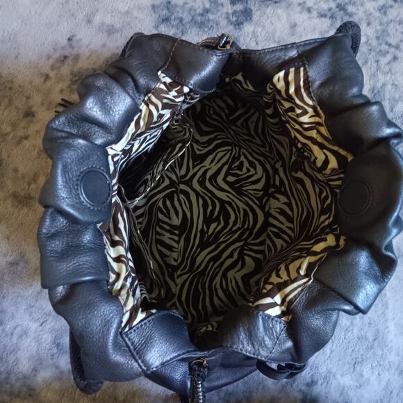 VTG Brighton Dark Gray Stud Leather Shoulder Hobo Bag W/Big Side Charm E736182 - Picture 9 of 12